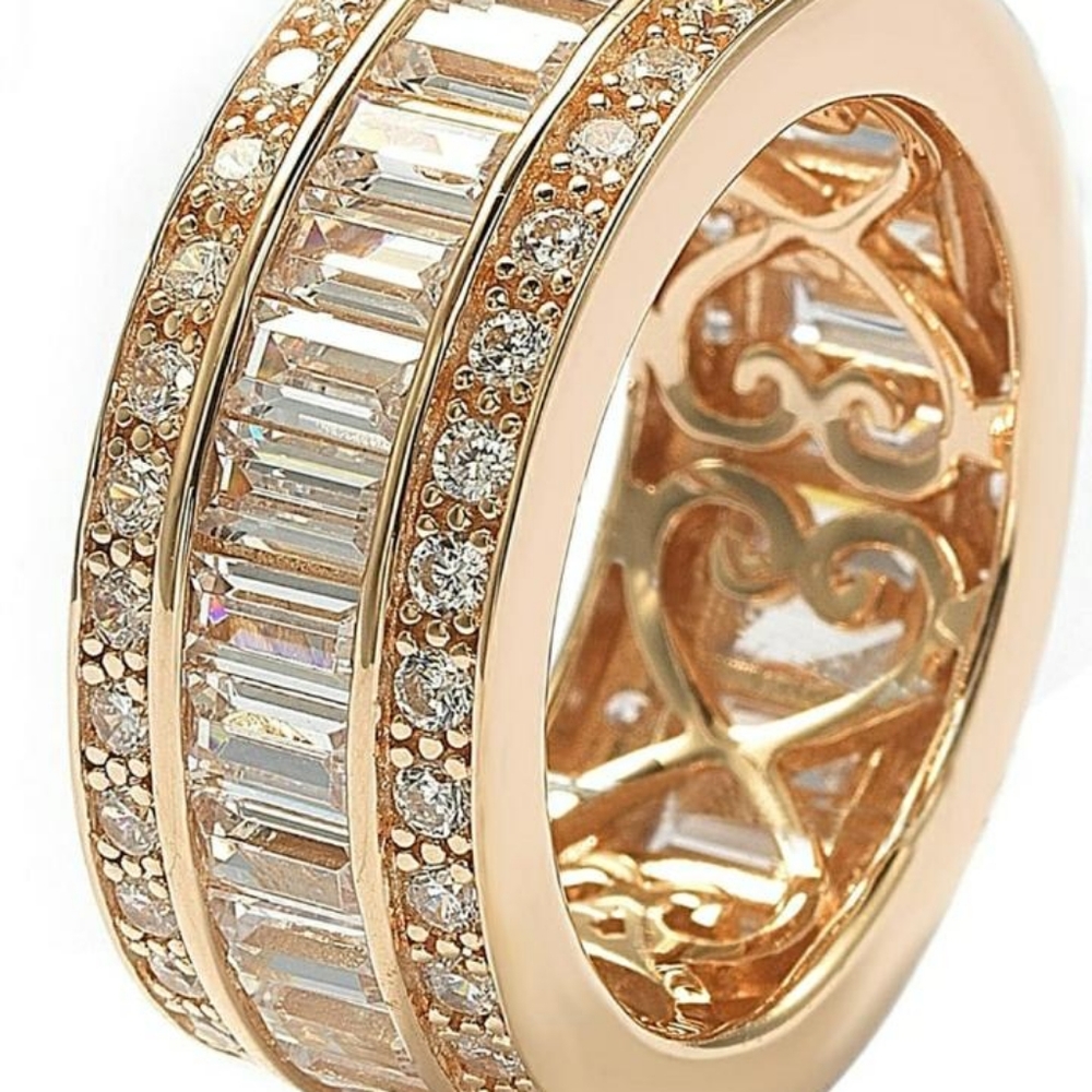 14K Rose Gold Plated Sterling Silver Baguette Cut - Picture 5 of 14